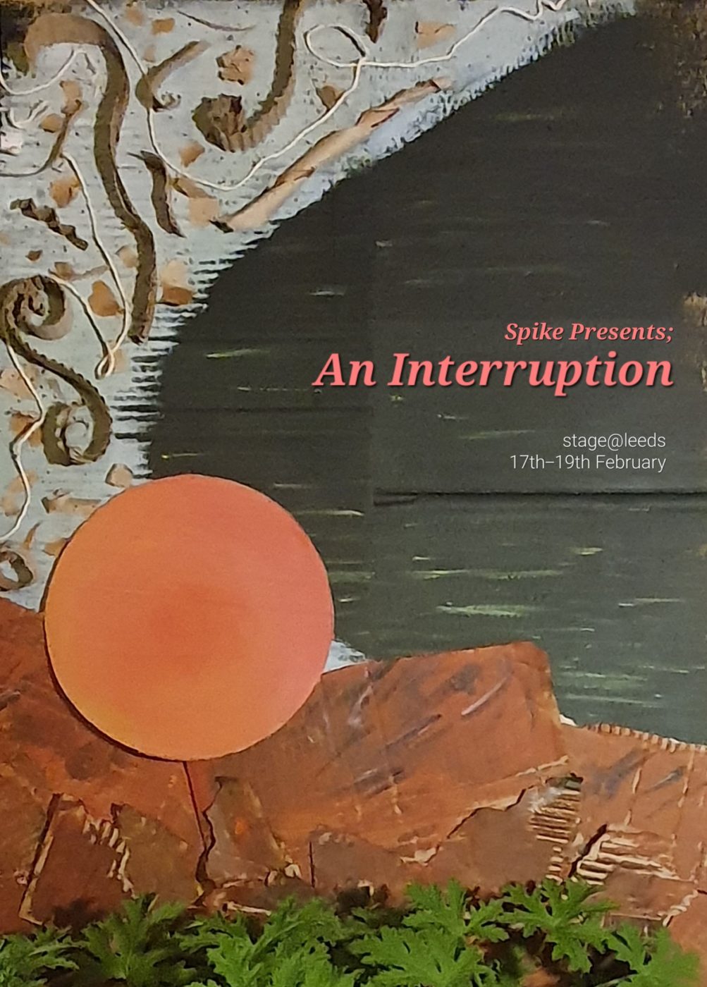 an abstract landscape with a large orange circle. text reads 'spike presents: an interruption'.